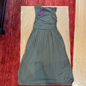 Elegant Strapless Dress in Olive Green